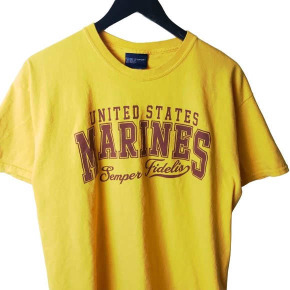 Vintage Tops - Vintage Y2K United States Marines Semper Fidelis T Shirt Yellow Large L Sports